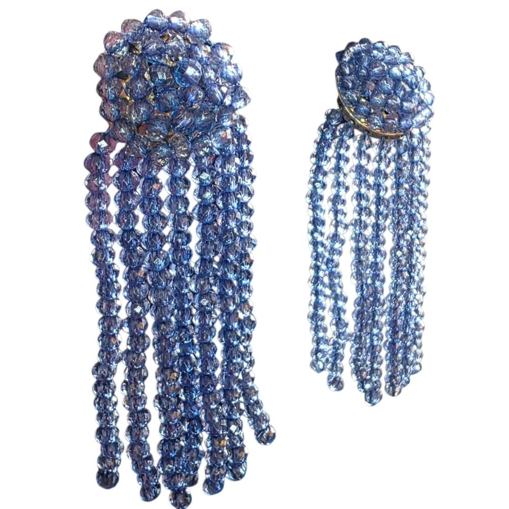 Sugarfix Crystal Dangle Fringe Earrings Long Statement Blue Bead RR 576